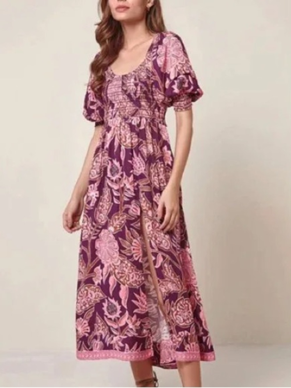 Omika Blair Midi Dress Floral Pink Purple Small